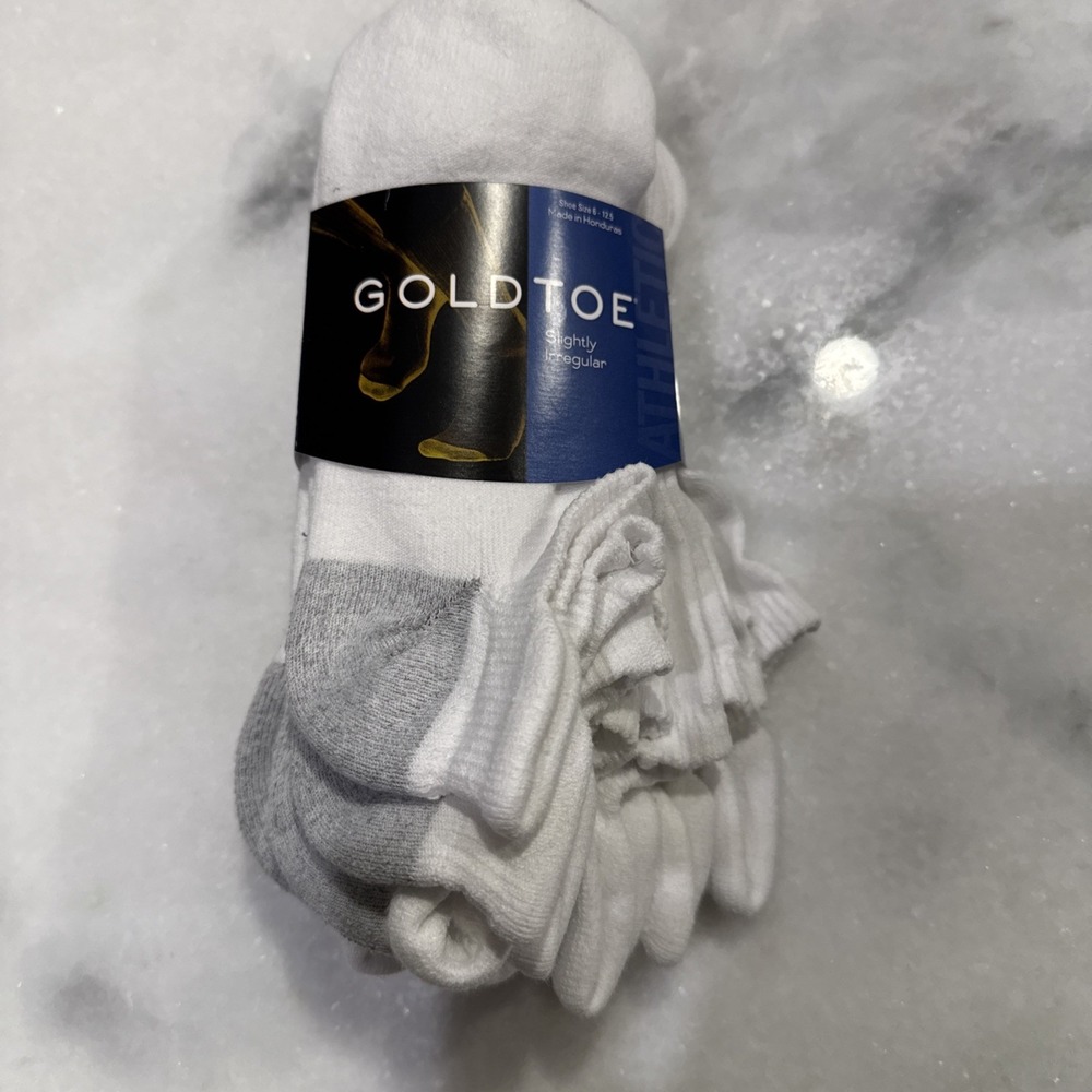 Goldtoe Athletic Socks Mens 10-13 White Gray Low Cut Cushioned 711656FX170-02